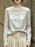 High-End Gray Jasmine Niche Big-Size Blouse Women 2026 Summer New Light Luxury Languid Temperament Open Shirt