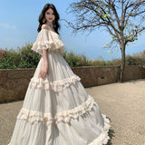 2025 New High-End French Shoulder Oversized Swing Before And After Two Wearing Sanya Travel Holiday Fairy Dress