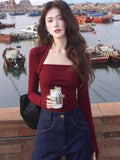 French Design Sense Niche Red Clothes Early Autumn Slimming With Long-Sleeved T-Shirts