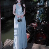 High-End Holiday Tulle Hanging Neck Sling Dress Women Summer Vest Long Skirt