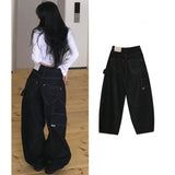 Street Retro Love Pocket Water Wash Cues Loose Broad-Legged Jeans Languid Casual Trousers 2 Colors