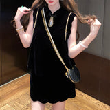 New Chinese High-End Simulation Silk Velvet Lace Vest Lace Skirt Lace Skirt Thin Suit Woman