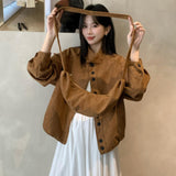 Korean Chic Maillard Vintage Loose Sleevet Baseball Sumpipe Leecom Jacket Coat Packed 2 Color