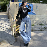 25Th Ootd!| Crease To Make Old Wash Jeans 2025 New Drag Floor Thin Loose Straight Leg Pants