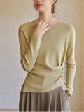 In The Autumn Of 2025, Wear A Fine Spinning Woolen Collar Irregular Folds Design Hem Long Sleeve Bottom Knitted Shirt Women's Clothing