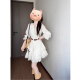 French White Long-Sleeved Waist Dress Women's Spring 2026 New Small Temperament Beautiful Long Dress