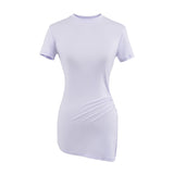 Pure Want To Open The Fork Irregular Short-Sleeved T-Shirt Girls Summer Chic Long Yoga Tops Appear Thin Sportswear