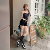 YC& Vintage Low-Rise Spice Girls Double Buckle-Up-And-Pair Slimming Shorts Hot Pants Elastic Jeans Woman