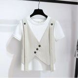 Fake Two T-Shirt Casual Pants Fashion Set Women's Summer 2026 New Temperament Elegant People Wear Two Sets