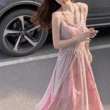 Summer New Small Man Wearing A Suit Pink Girl Gentle Sling Dress For The Seaside Wind Tunse
