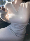 [Reave It] Soft Glutinous V Collared Horn Sleeves And Bottom Shirts For Women Slim Knitting Tops