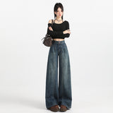7300# Single Retro Broad-Legged Jeans Women's New High-Rise Thin-Skinny Feeling 1