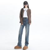 BJH 0118 Trousers Women's New Autumn And Winter Retro High-Waist Narrow Version Straight Blue Jeans