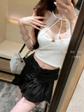 2907# Summer New Pure Lust Lace Hanging Neck Strap Sling Vest Slimmed Female Fixed With Chest Cushion