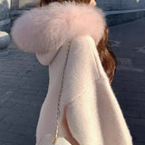 [Warm Cloud Environment] Large Woolen Hooded Sweater Cardigan Jacket Women's Autumn Knitted Shirt White