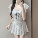 2026 New Wave Dot-Body Swimsuit Female Bow Bow To Waist Lotus Side Girl Hot Spring Seaside With Breast Cushion Swimsuit