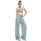 Summer New Lyselle Tiansi Millennium Hottie Candy Color Loose Broad-Legged Slacks Cyanide