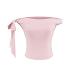 Zhao Luth's Same Red One-Word Shoulder Bow T-Shirt Girl Summer Sexy Hot Girl Short Repair Body