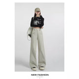 1606 Anola Red And Broad Leg Leisure Women's Spring And Autumn 2025 New High- Waisted Rally Straight Tight Trousers