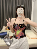 949# Summer New Pure Sexy Flower Print Beaded Neck Vest Body Repair Style With Chest Cushion Top