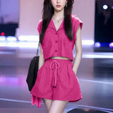 French 2025 Summer New Net Red Super Good-Looking Street Fashion Small Man Top Casual Shorts Two-Set Set