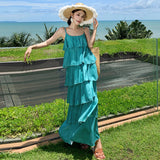 2025 Summer Gentle Temperament Lotus Leaf Side Cake Skirt Hanging Dress Female Sanya Holiday Dress