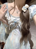 College Style Lace Splicing Punt Skirt Women's Summer New Small Man Wearing A Bow Short Broken Floral Dress