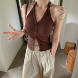 1070# Hanging Neck Vest Women Summer Wear Design Small Chime Chime Blouse With Chest Pad Outside Wear