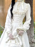 French Retro Court Style Dress Women Early Spring And Autumn Long Sleeves Small Long Dress Minimalist Style Wearing Waist Skirt