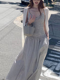 Parma Old Street_French Heroine V-Necked Lattice Niche Design Sling Skirt
