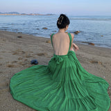 2025 French Tie With Hanging Neck Dress Female Seaside Vacation Beautiful Back Sexy Open Fork Showing Skinny Dress