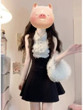 Rich Family Gold High-End Feeling Black Sleeveless Vest Dress Summer Lace Design Feeling Waist A Word Fluffy Skirt