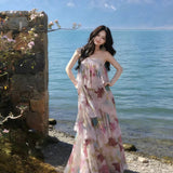 College Style Art Students Wearing Broken Lace Sling Dress Women's Spring And Summer Beautiful Cake Dress