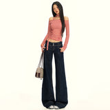 26Th Ootd!| Retro Dark Blue Non-Legged Micro-Tipped Jeans Loose Thin Tug