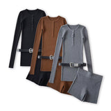 Spice Girls Early Autumn With Comfort Grey Knitted Sexy Playful Thin Belt Shorts Fashion Casual Suit Woman