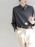 High-Endy, Sleaky Texture Shirt Female Oversize Loose Striped Silt Shirt Thin