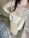 Empty-In-Style Collared V-Neck Knitted Set Sling/Sn-Wearing Cardigan
