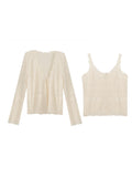 [Garden Bungalow] Spring Tour To The Hollow Hook Flower V-Neck Vest With Knitted Shirt Fashion Set