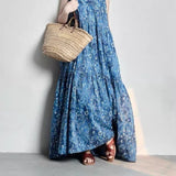 Blue Smashed Sling Dress Girl 2026 Summer New French V-Neck Holiday Thin Beach Dress Bohemian