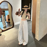 & Vintage Low-Rise Drawstrings Tight Waist Lanterns Lanterns Loose Broad Leg Trousers Set Thin Linen Straight Slacks Women