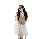 Temperament Shirt Dress 2025 Autumn New French Splicing Fake Two Design Pinling Waist Thin Beauty