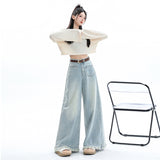 Hairy Broad-Legged Jeans Women's Spring Summer 2025 New High-Rise Loose Light Design Feeling Dredging Trousers