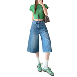 8184 Vintage High-Rise Six-Point Scimits-Knife Denim Shorts Women Summer Small Loose Casual Broad-Legged Trousers