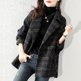 Lattice Suit Hair Coat Woman 2025 Autumn New Korean Version Of Loose Retro Lattice Coat In The Long Model
