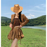 2025 Autumn And Winter Tourism And Holiday Style Leisure Northwest Wearing A Small Coat + Breast + Half Skirt Western Cowboy