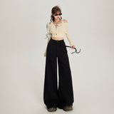 Vintage High-Waist Loose Broad Leg Trousers Tight Waist ³é³é Rope Set Of Casual Pants Women Autumn Winter & Trousers Lengthened