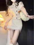 Korean College Storm Set Of Summer Sweet Short-Carrying Doll Shirt High Waist Half-Dress Skirt Two Sets