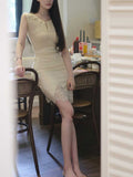 [Elegance Time] Silk Wool Water-Soluble Lace Denim Dress Sleeveless Bag Hips