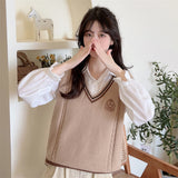 Collider Short-Sleeved Knitted Shirt Sweater Female College Wind Bump Color V Collar Vest Early Autumn Coat New Female Horse Clip