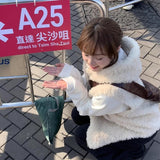 Imitation Of The Wool Hooded Vest Women 2025 Spring And Autumn New Small Design Short Casual Folded Coat